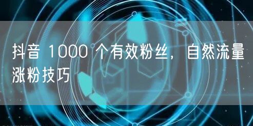 抖音 1000 个有效粉丝，自然流量涨粉技巧
